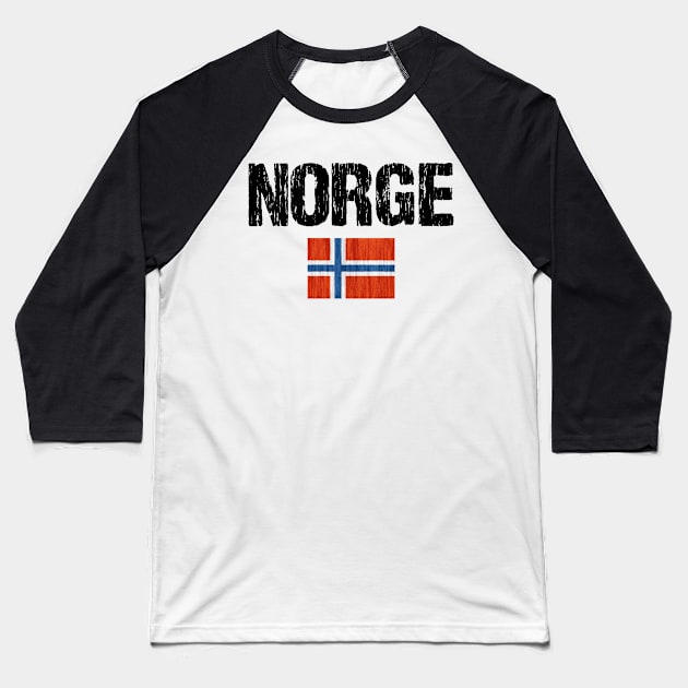 Norge Norway Flag Distressed Baseball T-Shirt by Nirvanibex